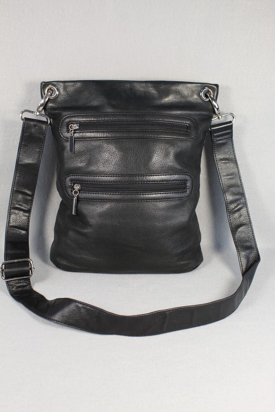 Margot Leather Crossbody Shoulder Bag Double Zip Pockets Adjustable Strap